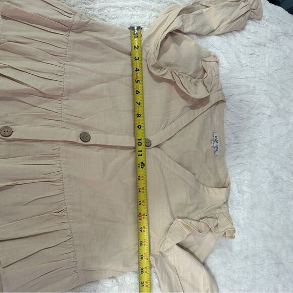 Daisy Lane Size L Cream Cotton Ruffle Button Blouse Top Neutral Farmhouse Rustic - Picture 10 of 11